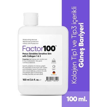 Factor 100 Güneş Kremi SPF50+ Kolajen Takviyeli
