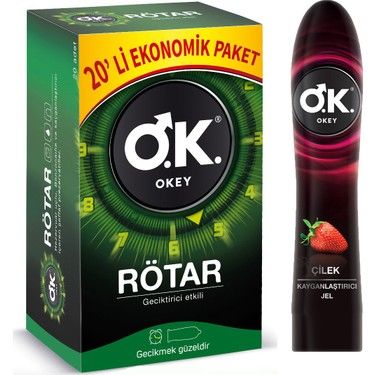 Okey Rötar 20'li + Okey Kayganlaştırıcı Jel Çilek 100 ml Set