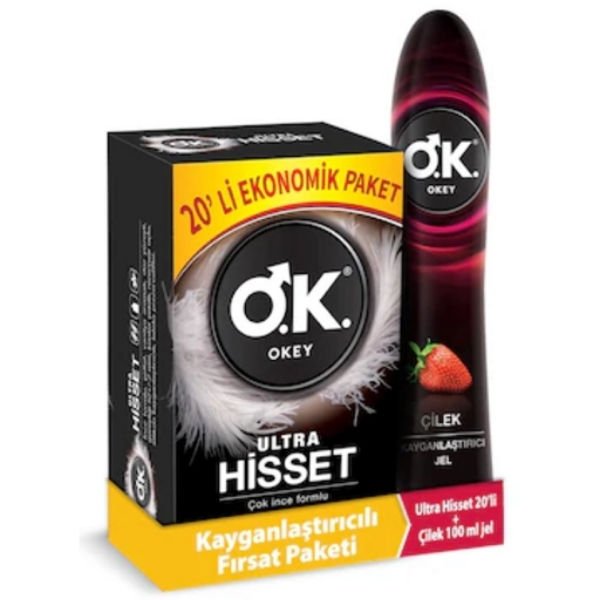 Okey Ultra Hisset 20 li - Çilek Kayganlaştırıcı Jel 100 ml